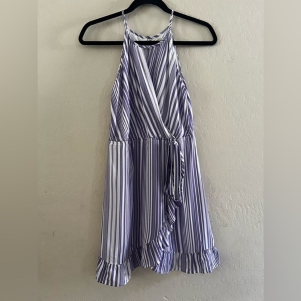 HARPER Heritage Francesca’s white striped ruffle halter dress - S